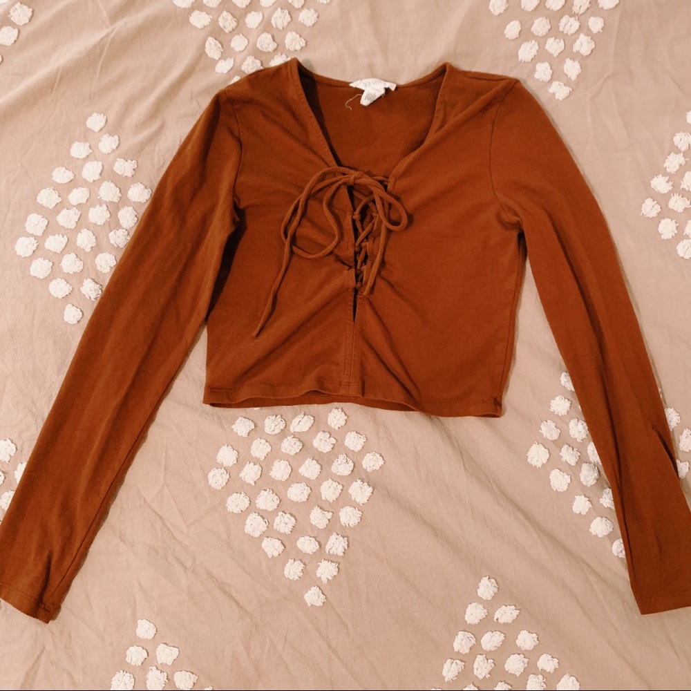 F21 Brown Longsleeve Crop Top